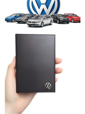 Gardenauto Metal Volkswagen Logolu Deri Ruhsat Kabı Cüzdanı Kılıfı Ruhsatlık Metal Logo
