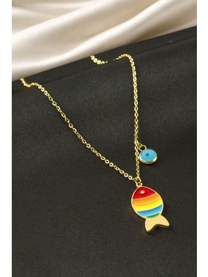 Bijuteri Net Balık Mineli Çelik Kolye