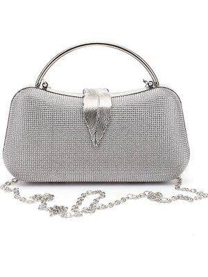 Gönderi(r) Kadın Platin  Uzun Zincirli El ve Omuz Askılı Abiye Çanta