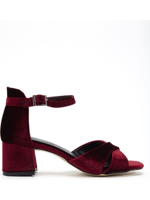 Shemard Rosita Bordo Kadife Detaylı Topuklu Kadın Ayakkabı