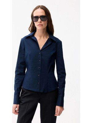 Adl Çizgili Pensli Gömlek Lacivert 13045720002