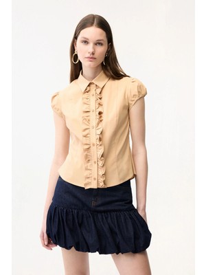 Adl Büzgü Detaylı Gömlek Bej 13046164000