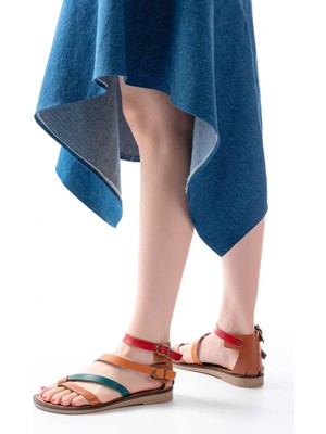 Uslucan Alışveriş 205-039 Taba Multi Bilekten Bağlamalı Parmak Arası Kadın Sandalet