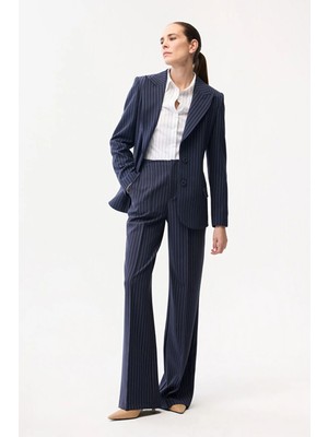 Adl Bol Paça Çizgili Pantolon Lacivert 15344643006