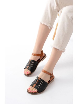 Uslucan Alışveriş 205-029 Siyah Ortopedik Hakiki Deri Kadın Sandalet