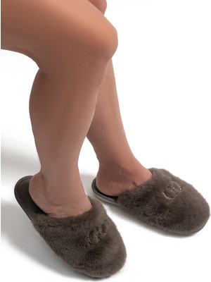 Twigy Alda Kadın Peluş Ev Terliği Koyu Gri 36/40