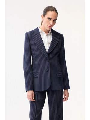Adl Çizgili Blazer Ceket Lacivert 11944644002
