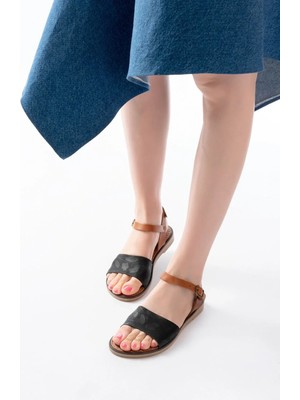 Uslucan Alışveriş 205-012 Siyah Ortopedik Hakiki Deri Kadın Sandalet