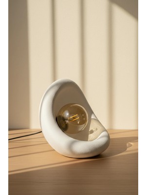 Modern Beton Dokulu Abajur | Organik Oval Gece Lambası (Masaüstü Komodin Lambası) 25 cm