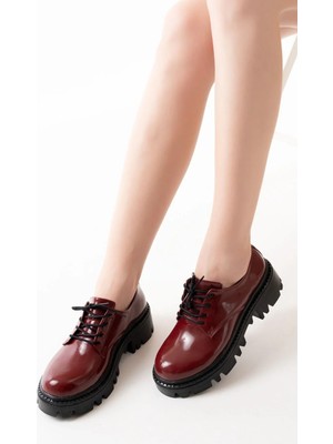 Uslucan Alışveriş 868-754 Bordo Rugan Bağcıklı Günlük Yüksek Tabanlı Loafer Ayakkabı