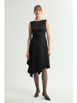 Love My Body Asimetrik Saten Elbise Siyah 124L9743000