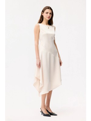 Adl Kolsuz Yırtmaç Detaylı Asimetrik Elbise Vanilya 12444907003