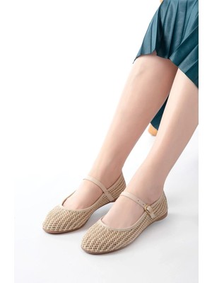 Uslucan Alışveriş 7432 Bej Fileli Toka Detaylı Günlük Kadın Babet