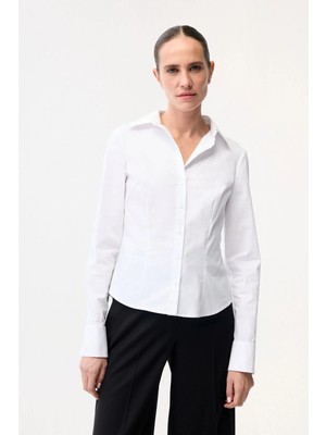 Adl Çizgili Pensli Gömlek Beyaz 13045720002