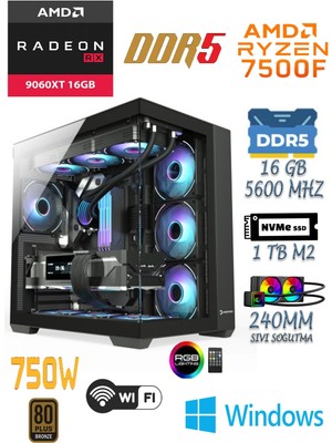 Apphirex Prime 95X Ryzen 5 7500F | 16GB Ddr5 | 1tb M2 SSD | RX9060XT 16GB Sıvı Soğutmalı Masaüstü Oyuncu Bilgisayarı