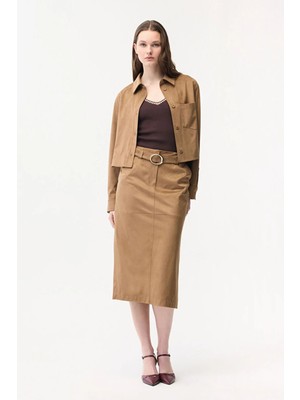 Adl Yırtmaç Detaylı Süet Etek Vizon 12745930000