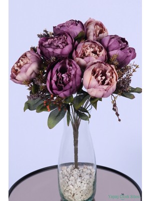 Yapay Çiçek Sitesi Yapay Şakayık Demeti Köpük Cipsolu Aranjman Mor-Krem 12 Dal