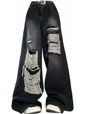 DENİKK Trend Özel Tasarım Yüksek Bel Lazerli Wide Leg Denim Jean Pantlon