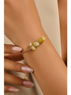 Fayra Accessories Sarı Opal Doğal Taşlı Altın Kaplama Asansör Bileklik