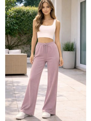 Fancy & Fun Kadın Yüksek Bel Oversize Beli Lastikli Arka Cepli 3 Iplik Kumaş Eşofman Altı