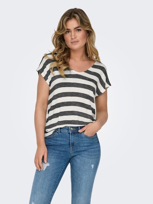 Only Onllıra Lıfe S/s V-Neck Top Jrs Noos Kadın Siyah Bluz - 15252103