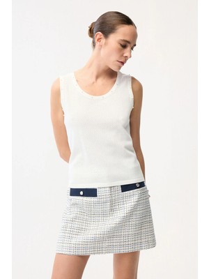 Adl Taşlı Kolsuz Trıko Bluz Kemik 11546615000