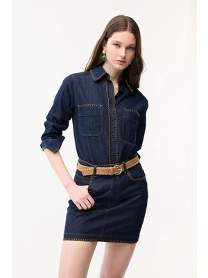 Adl Dikiş Detaylı Denim Gömlek Lacivert 13046602000