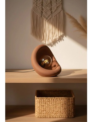 Modern Beton Dokulu Abajur | Organik Oval Gece Lambası (Masaüstü Komodin Lambası) 25 cm
