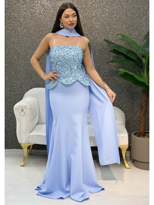 E&A Eren Abiye Straplez  Pullu Krep Elbise