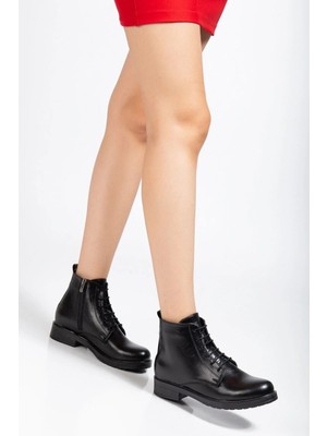 Uslucan Alışveriş 165-225 Siyah Yanki Bağcıklı Fermuarlı Günlük Kadın Bot