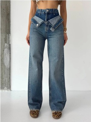 DENİKK Trend Yüksek Bel Geniş Paça Jean Denim Palazzo Pantolon-High Rise Wide Leg Jean