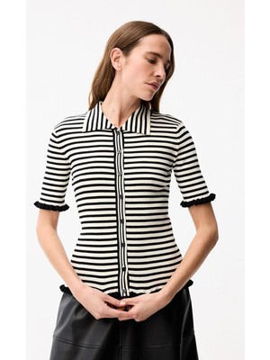 Adl Çizgili Triko Hırka Siyah 13446657000