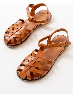 Uslucan Alışveriş 205-02 Taba Ortopedik Hakiki Deri Kadın Sandalet