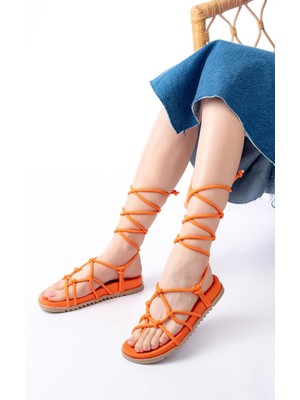 Uslucan Alışveriş 1001-1001 Orange Bilekten Bağcıklı Kadın Sandalet