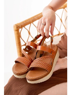 Uslucan Alışveriş 730-152 Taba Ortopedik Hakiki Deri Dolgu Kadın Sandalet