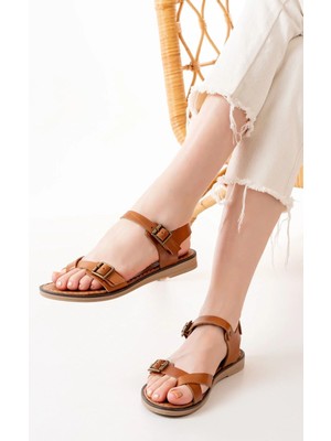 Uslucan Alışveriş 205-091 Taba Ortopedik Hakiki Deri Kadın Sandalet