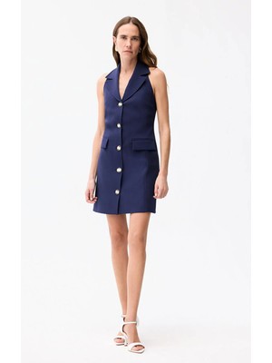 Adl Kolsuz Önü Düğmeli Elbise Lacivert 12441830004