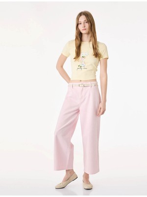 Koton Slim Fit Baskılı Fiyonklu Sarı Kadın T-Shirt 6SAL10103IK