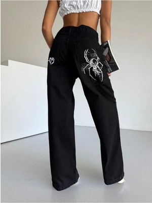 DENİKK Trend Özel Tasarım Yüksek Bel Lazerli Wide Leg Denim Jean Pantlon