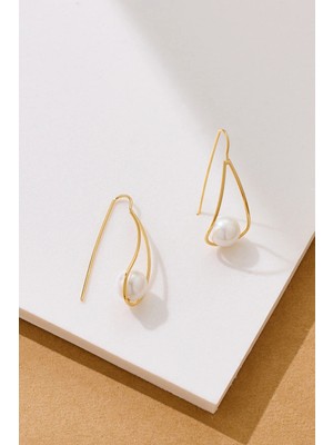 Fayra Accessories Tasarım Inci Küpe 18 K Altın Kaplama