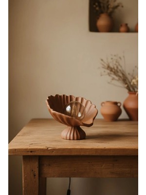 Istiridye Abajur Beton Dokulu Modern Gece Lambası | Dekoratif Masaüstü Aydınlatma 25 x 20 cm