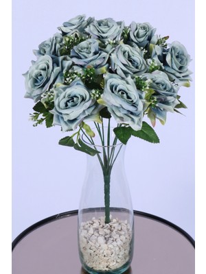 Yapay Çiçek Sitesi Tomurcuk Detaylı Yapay Gül Demeti Yeşil 12 Dal