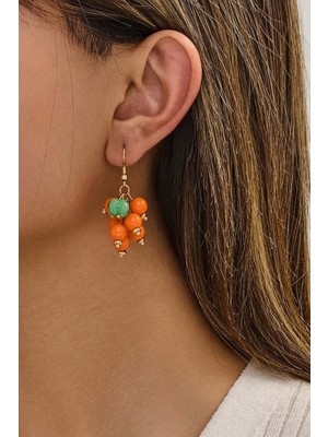 Fayra Accessories Turuncu ve Yeşil Murano Cam Bal Kabağı Figürlü Altın Kaplama Küpe