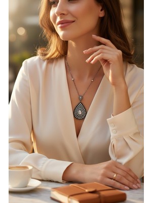 Fayra Accessories Zirkon Taşlı Büyük Su Damlası Kolye