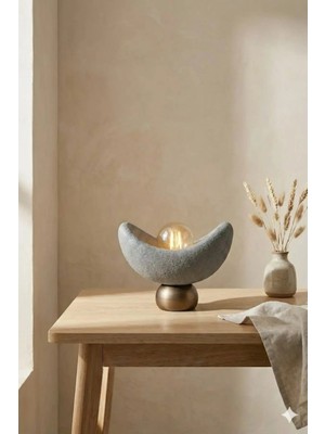 Luna Tasarım Masa Lambası Gri Bronz Detaylı Abajur Loş Amber Işık, Rustik Ampul Hediyeli 20 x 37 cm