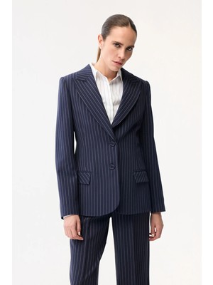 adL Çizgili Blazer Ceket Lacivert 11944644002