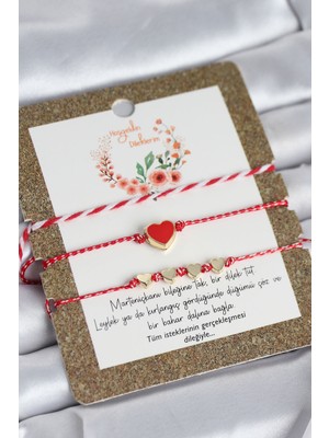 Karahanbey Marteniçka Bileklik 3'lü Kırmızı Mineli Kalp Model - Lisinya