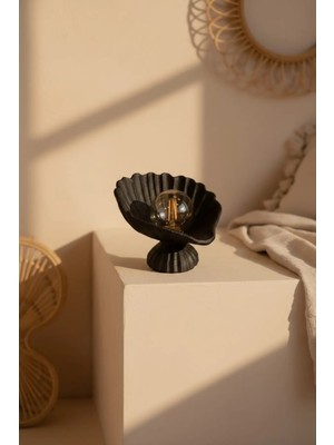 Istiridye Abajur Beton Dokulu Modern Gece Lambası | Dekoratif Masaüstü Aydınlatma 25 x 20 cm