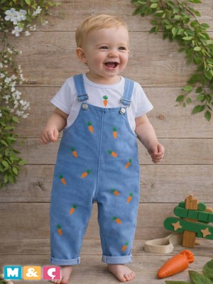 Kız Erkek Bebek Çocuk Jean Salopet 2' Li Kot Tulum Takim