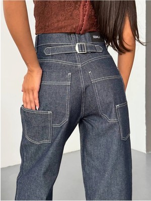DENİKK Trend Özel Tasasarım Beli Kemerli Ayarlanabilir Cep Tasarımlı Baggy Denim Jean Pantlon
